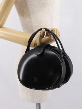 LOEWE Hand Bag Leather Black Gold Auth bs33105